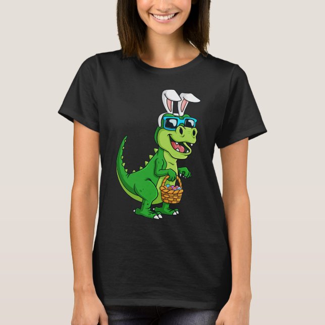 Camiseta T Rex Coelho da Páscoa Com Ovos Cesta Diversão Din (Frente)