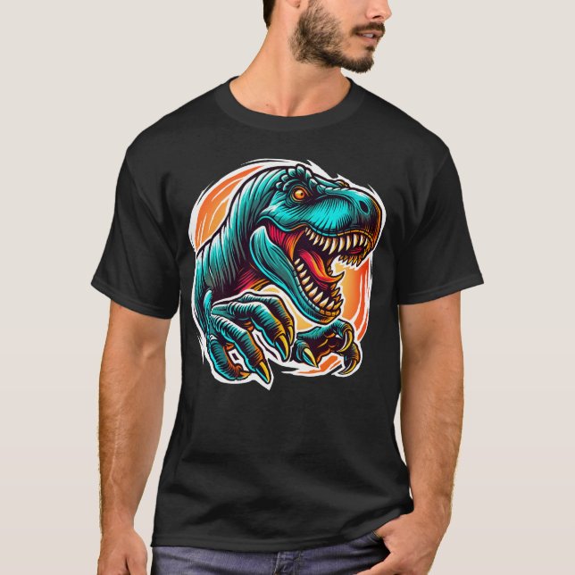 Camiseta T-Rex de Ataque Dino Épico Pré-Histórico (Frente)