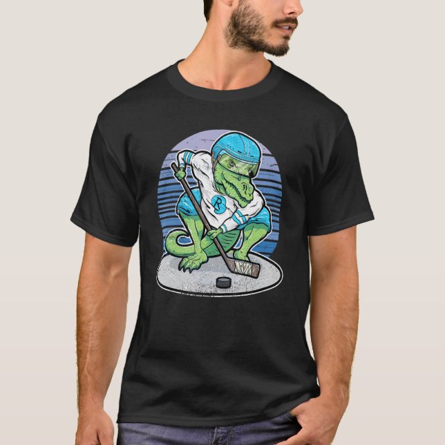 Camiseta T Rex De Hóquei No Gelo Para Homens (Frente)