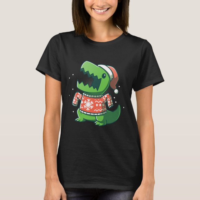 Camiseta T-rex de natal Dinossauro Feio Saurus (Frente)