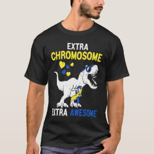 Camiseta T Rex Dinausor Síndrome de Down cromossoma extra