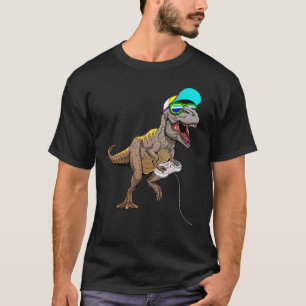 Camiseta T Rex Dinos Gamer Dinossauros Jogando Vídeo Gamer 