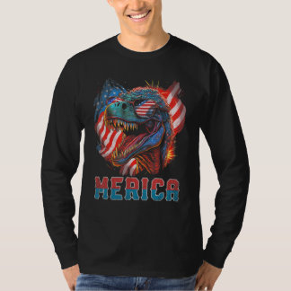 Camiseta T Rex Dinosaur 4th of July American Flag USA Ameri