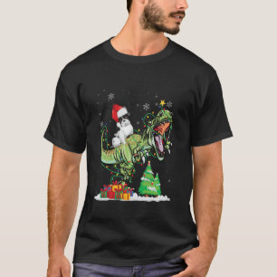 Camiseta T Rex Dinosaur Andando Pug Natal Papai Noel Longo