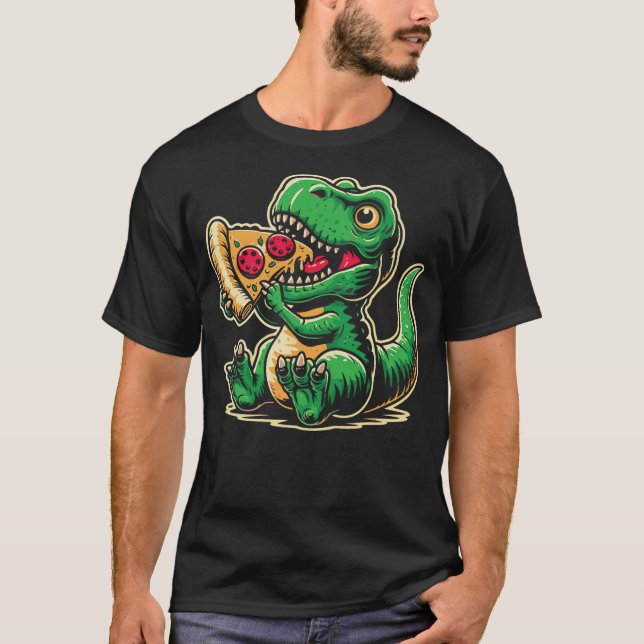 Camiseta T-Rex Dinosaur Eating Pizza Funny Dino Lover (Frente)