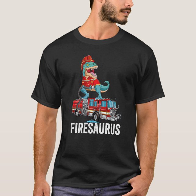 Camiseta T Rex Dinosaur Firefighter Fireman Firefighting Fi (Frente)