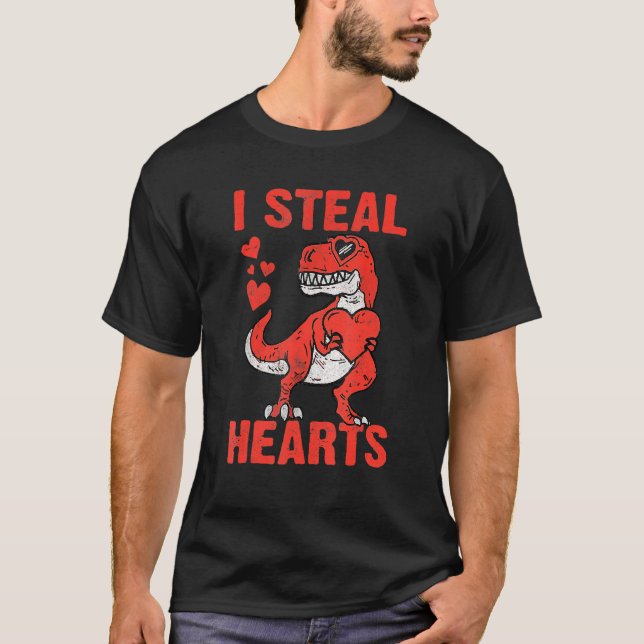 Camiseta T Rex Dinosaur I Steal Hearts Valentines Day Boy K (Frente)