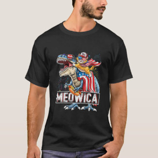 Camiseta T Rex Dinosaur Meowica Cat American Flag 4º De Ju
