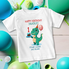 Camiseta T Rex Dinossaur Adicione Idade Feliz Festa de Aniv