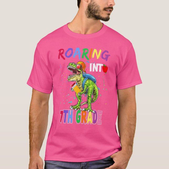Camiseta T Rex Dinossaur Ancorando para 7 7º ano (Frente)