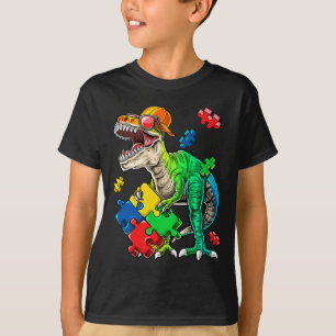 Camiseta T Rex Dinossaur Autismo Atenção Quebra-cabeça Piec