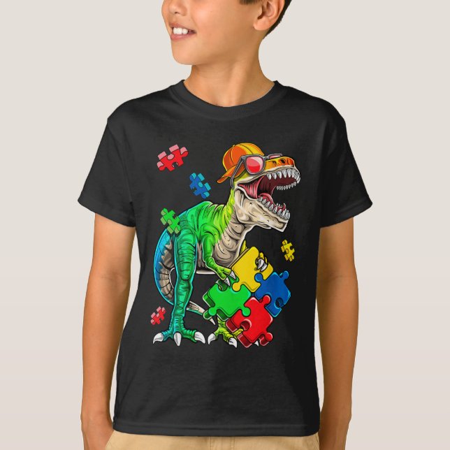 Camiseta T Rex Dinossaur Autismo Autismo Quebra-cabeça Piec (Frente)