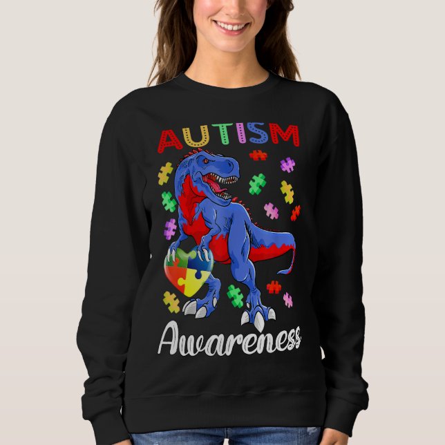Camiseta T Rex Dinossaur Autismo Quebra-cabeça de Consciênc (Frente)