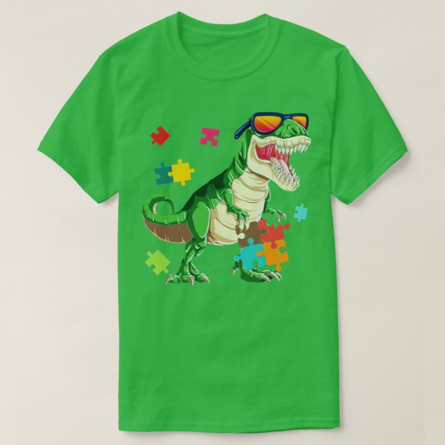 Camiseta T Rex Dinossaur Autismo Quebra-cabeça de Consciênc (Frente do Design)