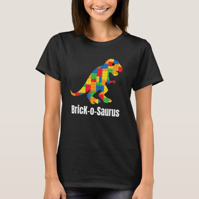 Camiseta T Rex Dinossaur Crianças Construtor de tijolos S (Frente)