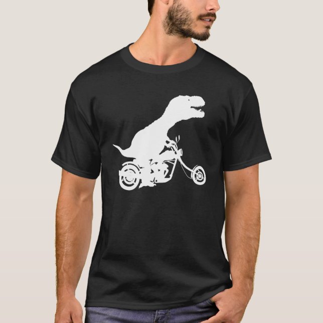 Camiseta T Rex Dinossaur Dirigindo Uma Motocicleta Chopper  (Frente)
