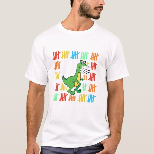 Camiseta T Rex Dinossaur Mask Funny 100 Dias de Teac Escola (Frente)