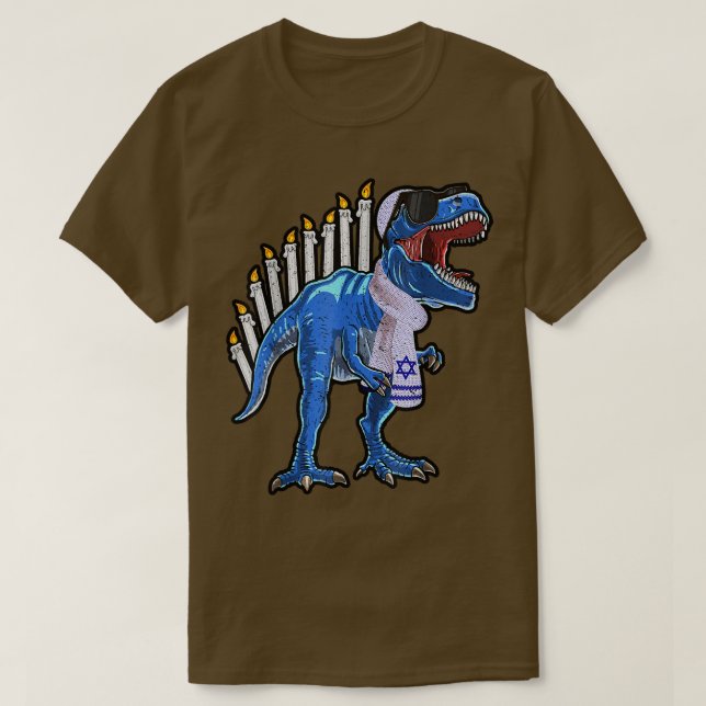 Camiseta T-Rex Dinossaur Menorah Hanukkah Funny Holiday Cha (Frente do Design)