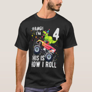 Camiseta T Rex Dinossaur Monster Truck 4º Aniversário Boys 