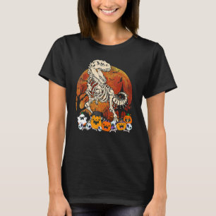 Camiseta T Rex Dinossaur Skeleton Pumpkins Ghost Halloween