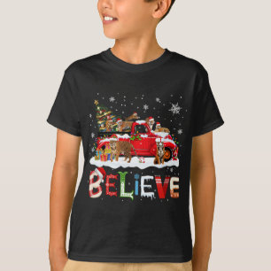 Camiseta T-rex Dinossauro Caminhão Vermelho Feliz Natal X-
