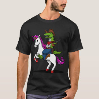 Camiseta T-Rex Dinossauro Cowboy Montando Unicórnio
