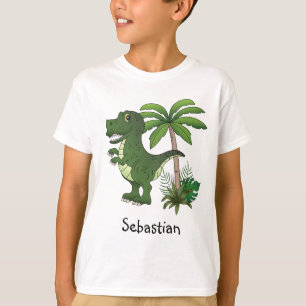 Camiseta T-Rex Dinossauro E Palmeira Com Nome Personalizado