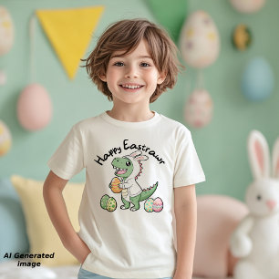 Camiseta T-Rex Dinossauro Fofo Feliz Páscoa para Meninos