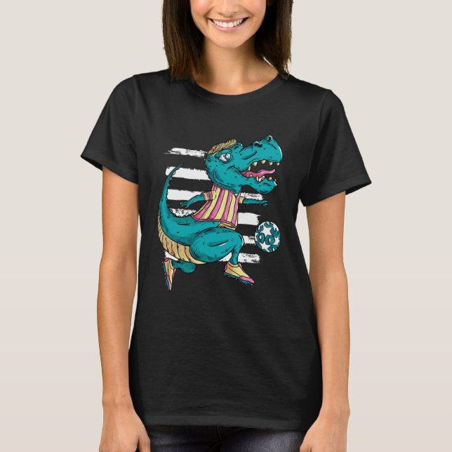 Camiseta T-rex Dinossauro Jogando Futebol - Design Trex  (Frente)