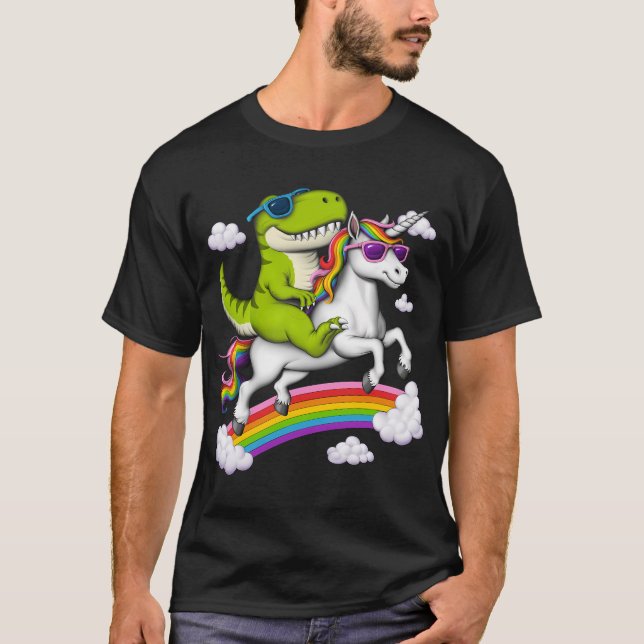 Camiseta T-Rex Dinossauro Montando Unicórnio (Frente)