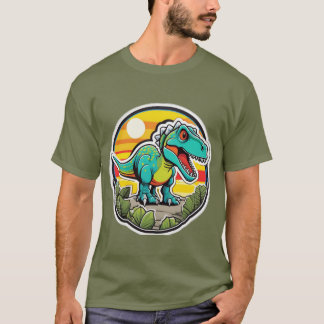 Camiseta T-Rex Dinossauro Pôr do Sol Retro