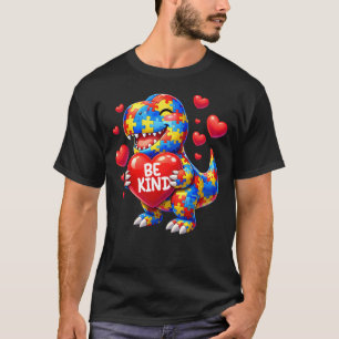 Camiseta T Rex Dinossauro Puzzle Conscientização do Autismo