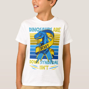 Camiseta T-Rex Down Syndrome Awareness Yellow Blue Ribbon