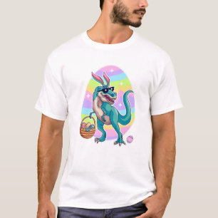 Camiseta T Rex Easter Bunny Engraçado Dinossauro Boys Baske