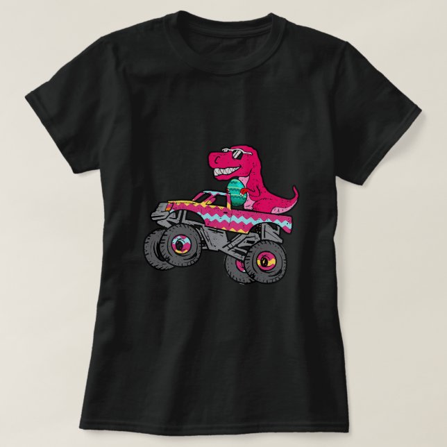 Camiseta T Rex Easter Bunny Engraçado Dinossauro Boys Baske (Frente do Design)
