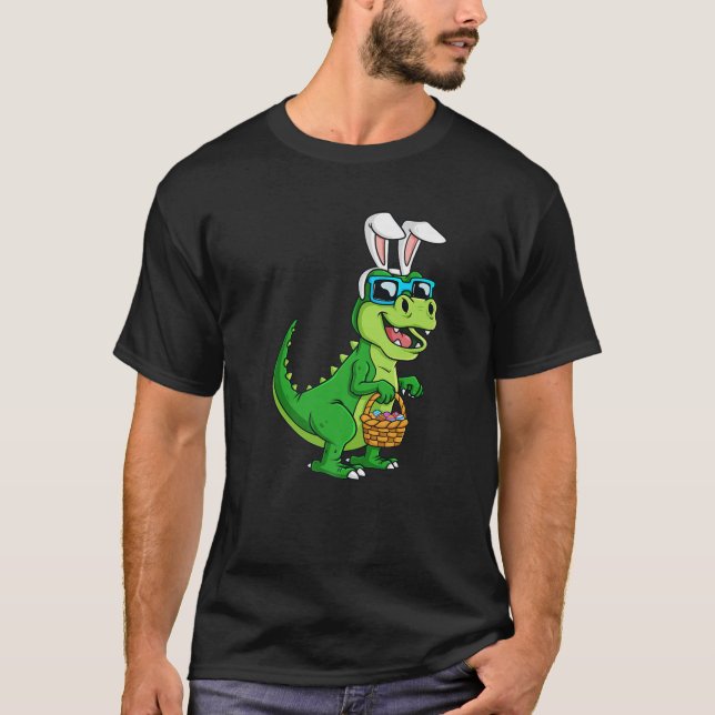 Camiseta T Rex Easter Bunny With Eggs Basket Funny Dinosaur (Frente)