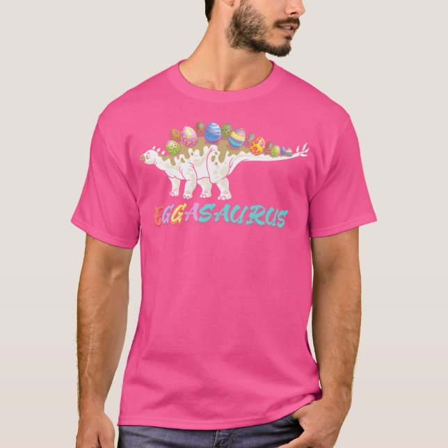 Camiseta T Rex Eggasaurus Páscoa Dia Esqueleto Stegossauro  (Frente)