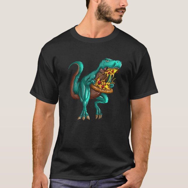 Camiseta T rex Fast Food  Tyrannosaurus Rex Eats Pizza Fan (Frente)