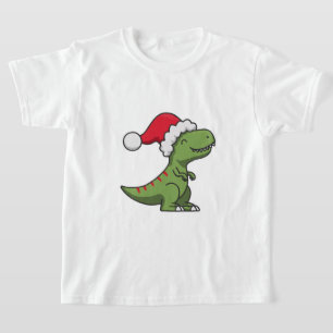 Camiseta T-Rex Fofo com Chapéu de Papai Noel – Dino de Nata