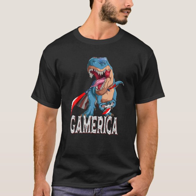 Camiseta T Rex Gamerica de Jogos - Engraçado Jogos T Rex Ga (Frente)