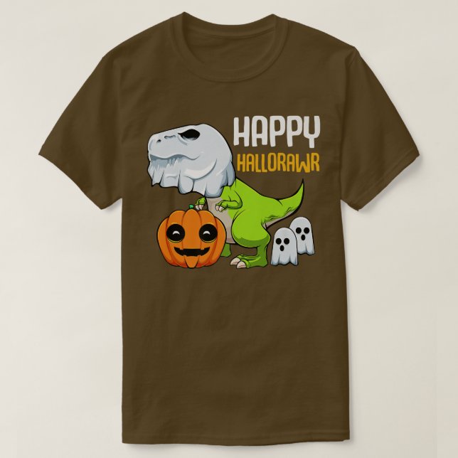 Camiseta T-Rex Ghost Lazy Halloween Figurume Dinossaur Pun  (Frente do Design)