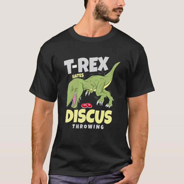 Camiseta T Rex Hates Discus Jogando Via E Jogando Campo (Frente)