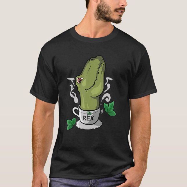 Camiseta T Rex Hora do Chá Bebedor de Chá Dinossauro (Frente)