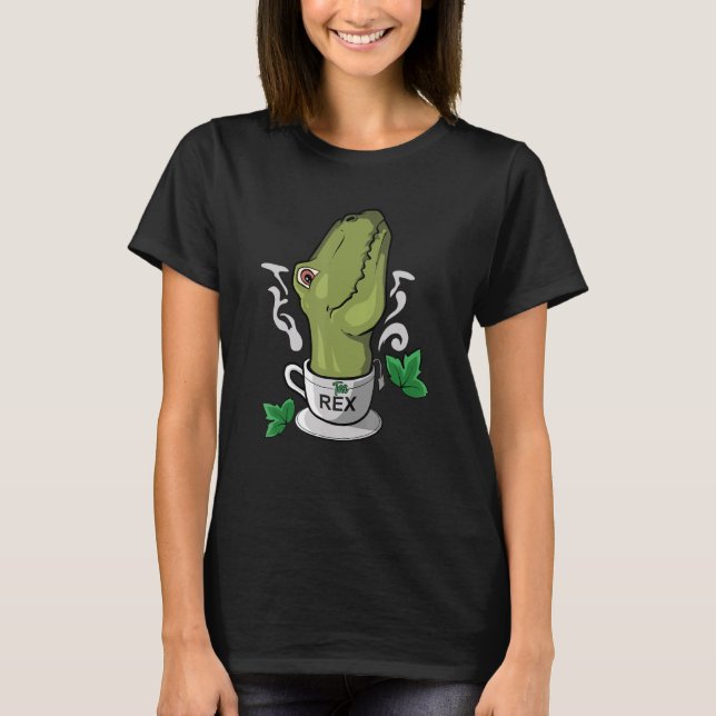 Camiseta T Rex Hora do Chá Bebedor de Chá Dinossauro (Frente)