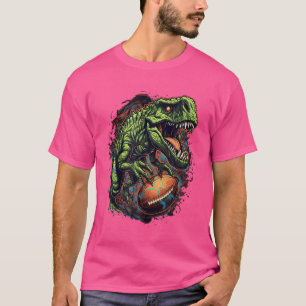 Camiseta T Rex Jogando Futebol Engraçado Dinossauro De Fute