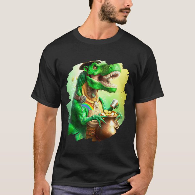 Camiseta T Rex Leprechaun Dia de São Patrício Tyrannosaurus (Frente)