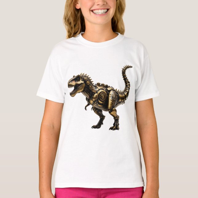 Camiseta T-Rex Mech Steampunk – Fera Dino de Latão (Frente)