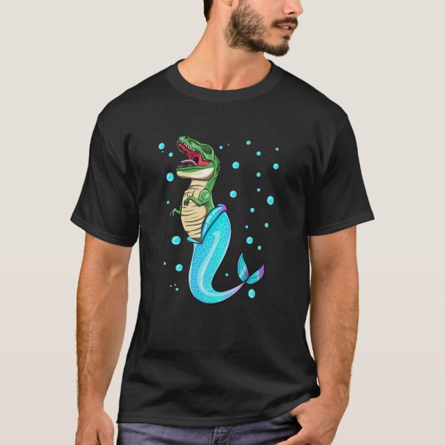 Camiseta T Rex Mermaid Merrex Dinossaur Creatu do Oceano Ma (Frente)
