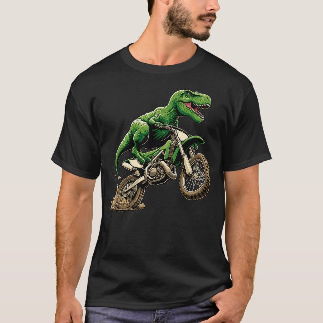 Camiseta T-Rex Motocross Dinosaur Dirt Bike (Frente)
