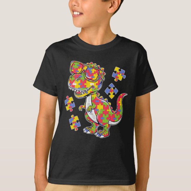 Camiseta T Rex Muito Fofo Rawrsomelys Autismo Puzzles Crian (Frente)